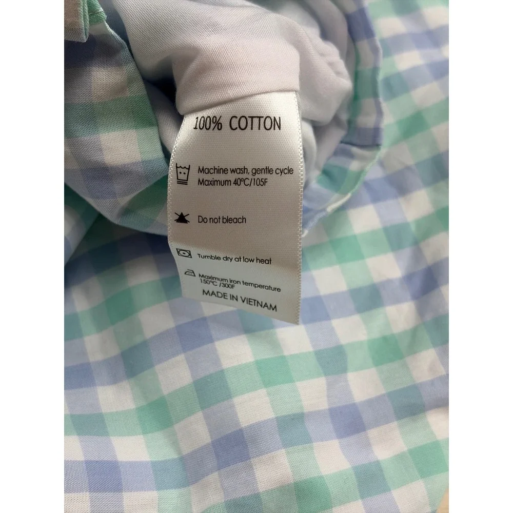 Stitchy Fish Baby Boys Smocked Golden Retriever Dog Gingham Romper Blue Green 6M
